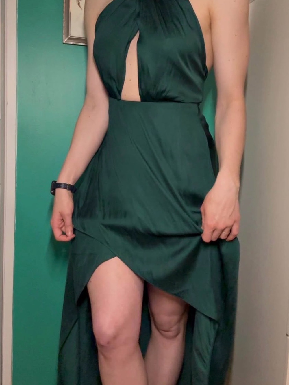H&M Dark Green Halter High-Low Dress
